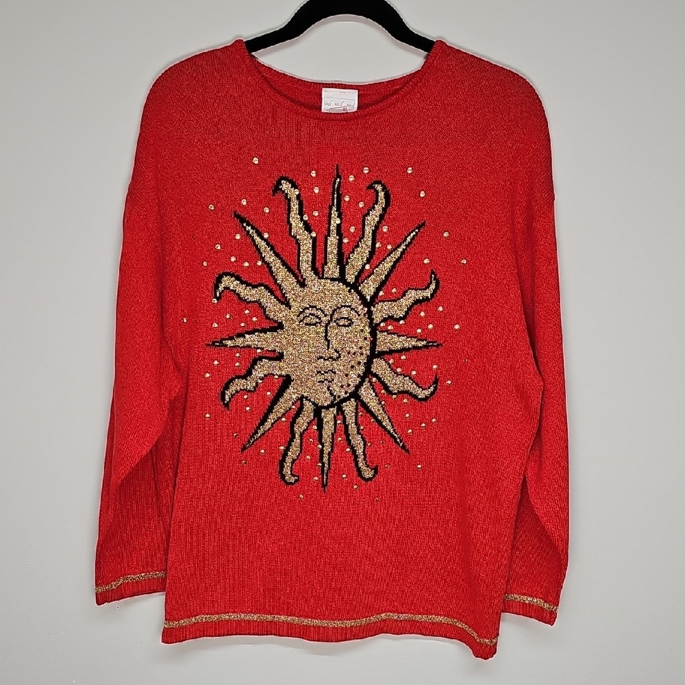 Vintage Mondi Sun Sweater, Silk Blend, Red & Gold Metallic, Size 42, NEW